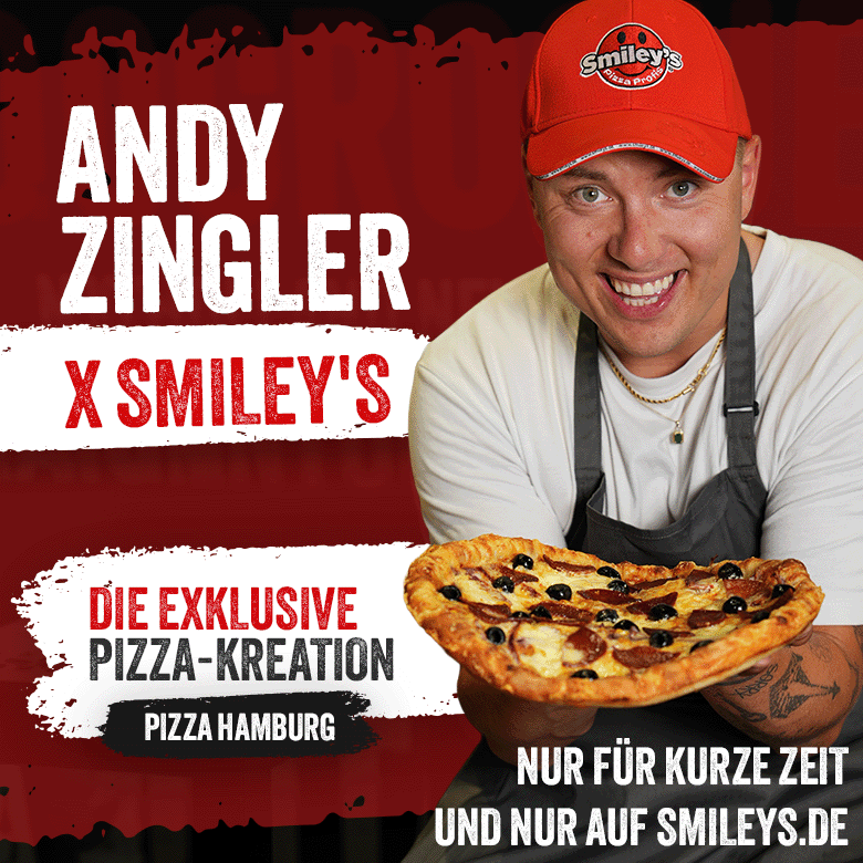 Andy Zingler präsentiert seine exklusive Pizza-Kreation Pizza Hamburg, nur für kurze Zeit bei Smiley's.
